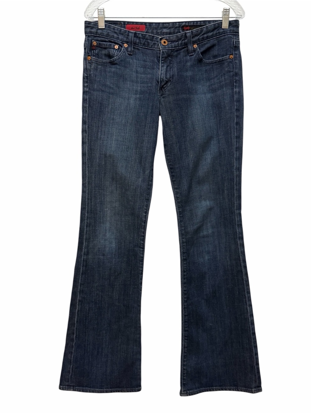 AG Adriano Goldshmied The Club Low Rise Flare Denim Jeans Women Sz 30 Distressed